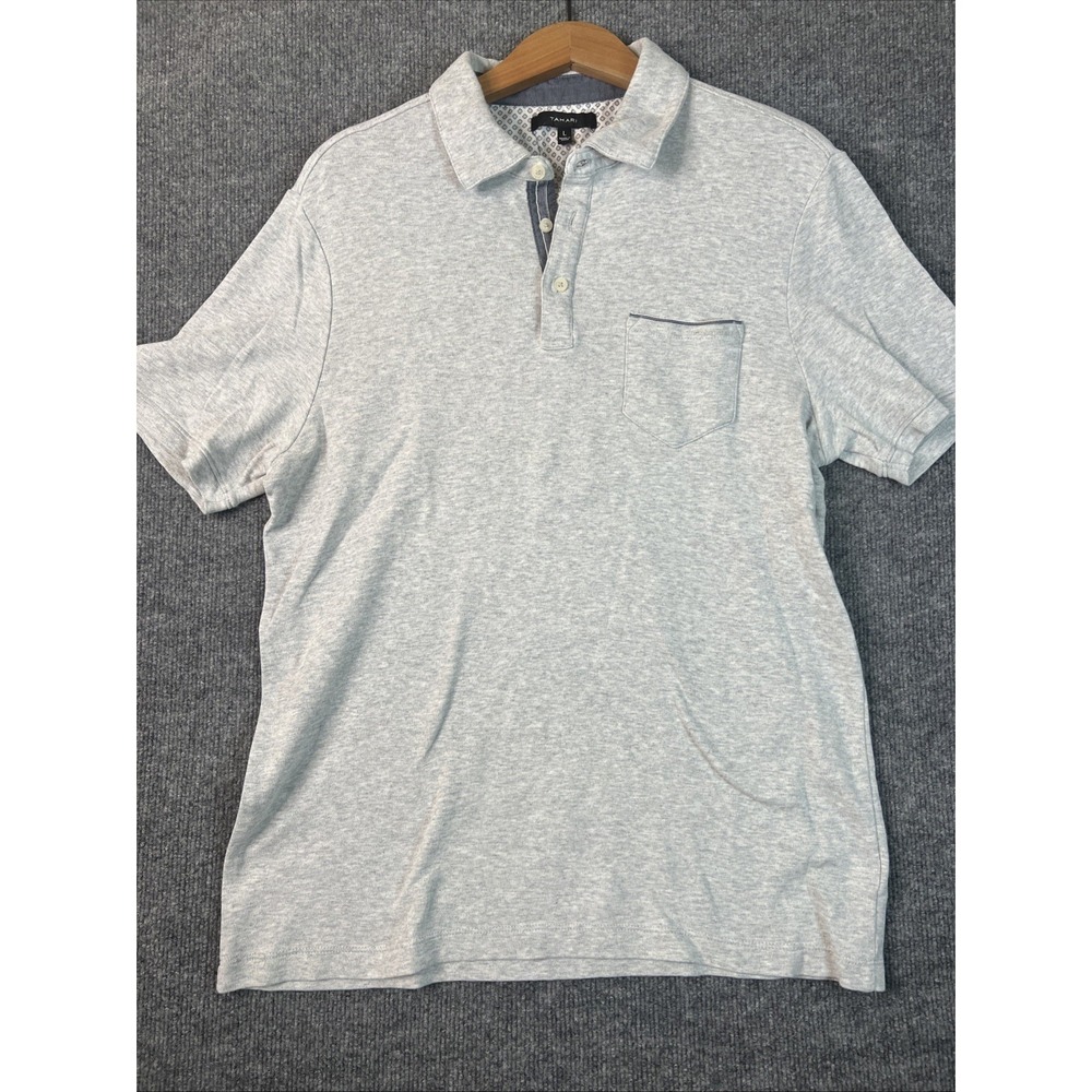 Tahari Shirt Mens Large Gray Golf Polo Golfer Rugby Casual Pocket Stretch‎